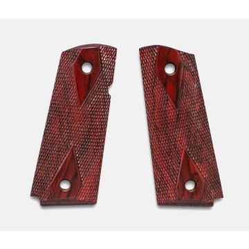 1911 Officer Grips, Red Cocobolo, Double Diamond Checkered, Beveled Bottom, Thin