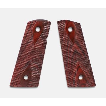 1911 Officer Grips, Red Cocobolo, Double Diamond Checkered, Mag-Well Bottom