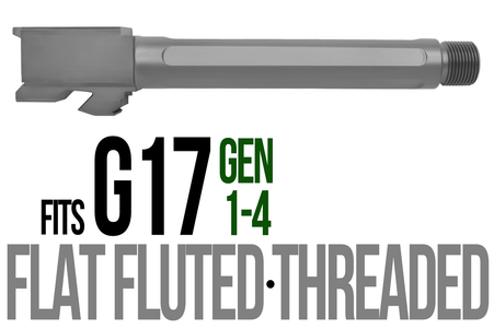 Combat Armory Barrel Fits Glock 17 9mm Match 5 Sided Flat Fluted Threaded Barrel in Flat Gray