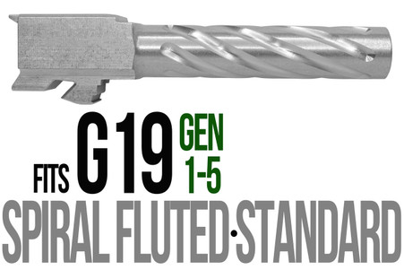 Combat Armory Barrel Fits Glock 19 9mm Match Thick Spiral Fluted Barrel Naked Stainless Steel