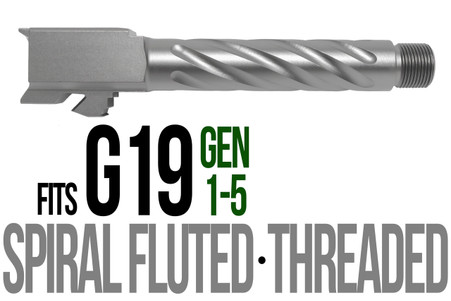 Combat Armory Barrel Fits Glock 19 9mm Match Thick Spiral Fluted Barrel Threaded in Flat Gray